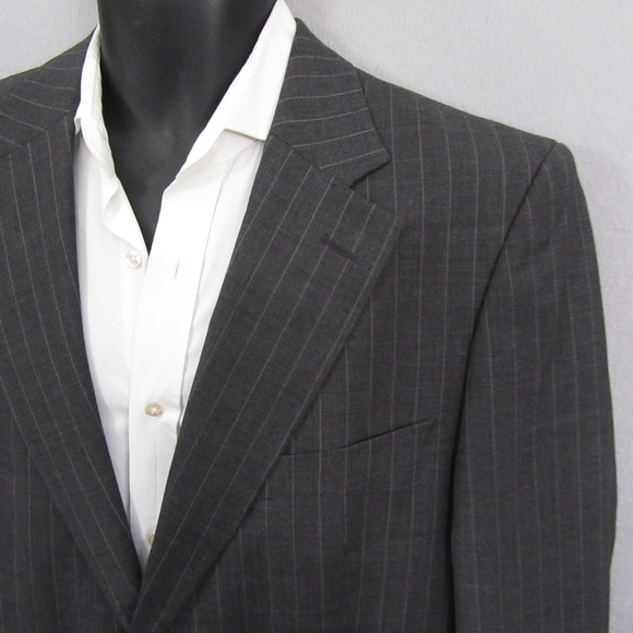 Zara Mens 2 Pc Suit 42R Gray Pinstripe 34x30 Flat Front Wool Stretch - Picture 2 of 16